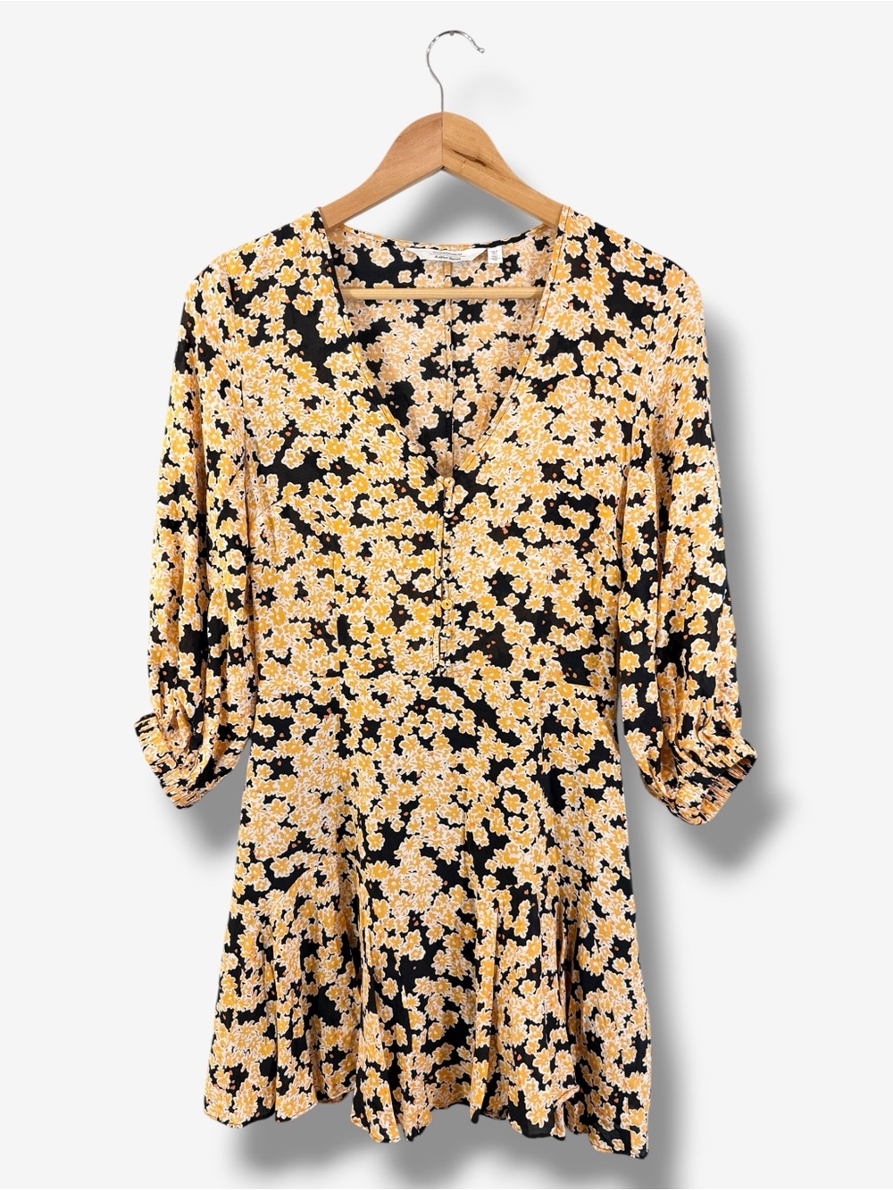 & Other Stories Black Orange Floral Mini Dress US 4 Flutter Flare Hem Casual